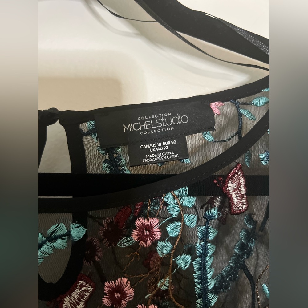 Michel Studio Black Mesh Sheer Top Colorful Flowe… - image 4
